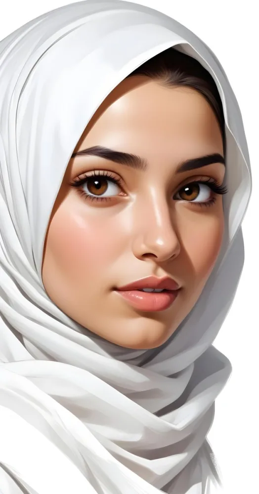 A Middle Eastern Woman 22 Years Old Light Skin Brown Eyes Wearing A White Hijab In A White Background 7 5abe