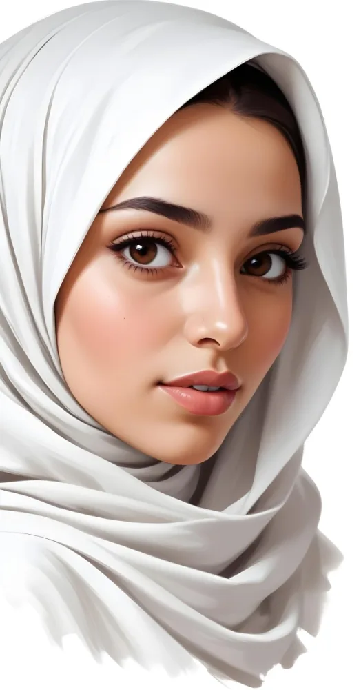 A Middle Eastern Woman 22 Years Old Light Skin Brown Eyes Wearing A White Hijab In A White Background 8 0862
