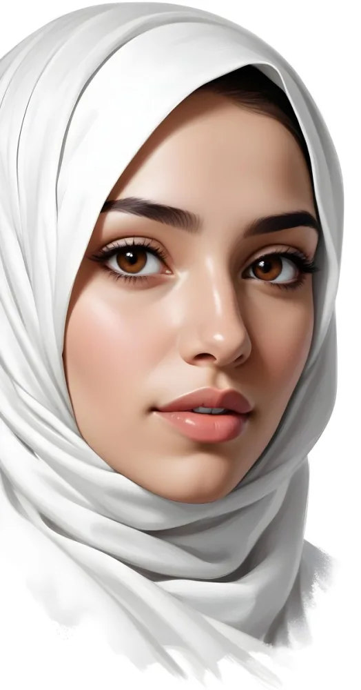 A Middle Eastern Woman 22 Years Old Light Skin Brown Eyes Wearing A White Hijab In A White Background 9 0968