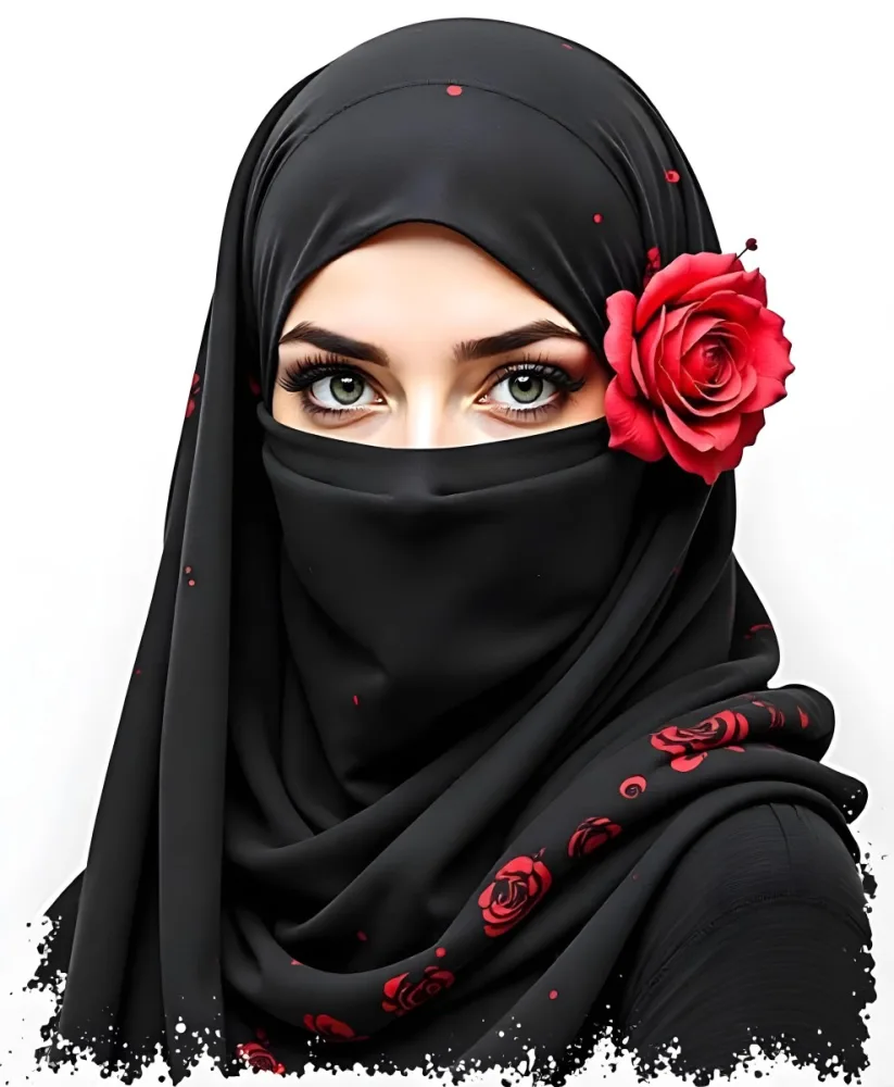 A Muslim Woman 22 Years Old Light Skin With A Red Hijab And A Red Rose On The Side Studio Shot 2 9024