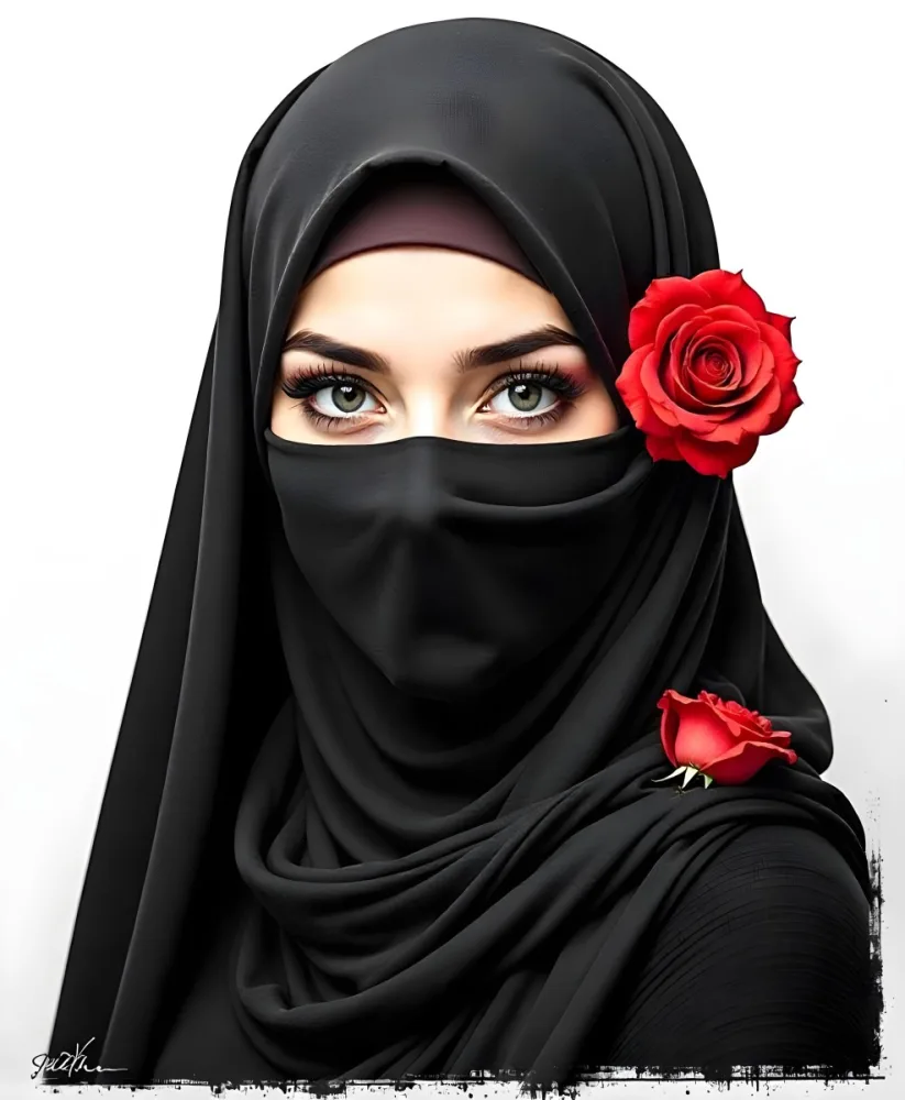 A Muslim Woman 22 Years Old Light Skin With A Red Hijab And A Red Rose On The Side Studio Shot 4 07d5