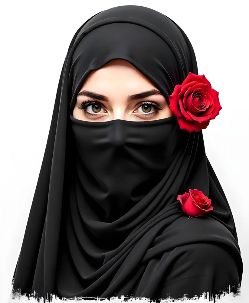 A Muslim Woman 22 Years Old Light Skin With A Red Hijab And A Red Rose On The Side Studio Shot 6 F611