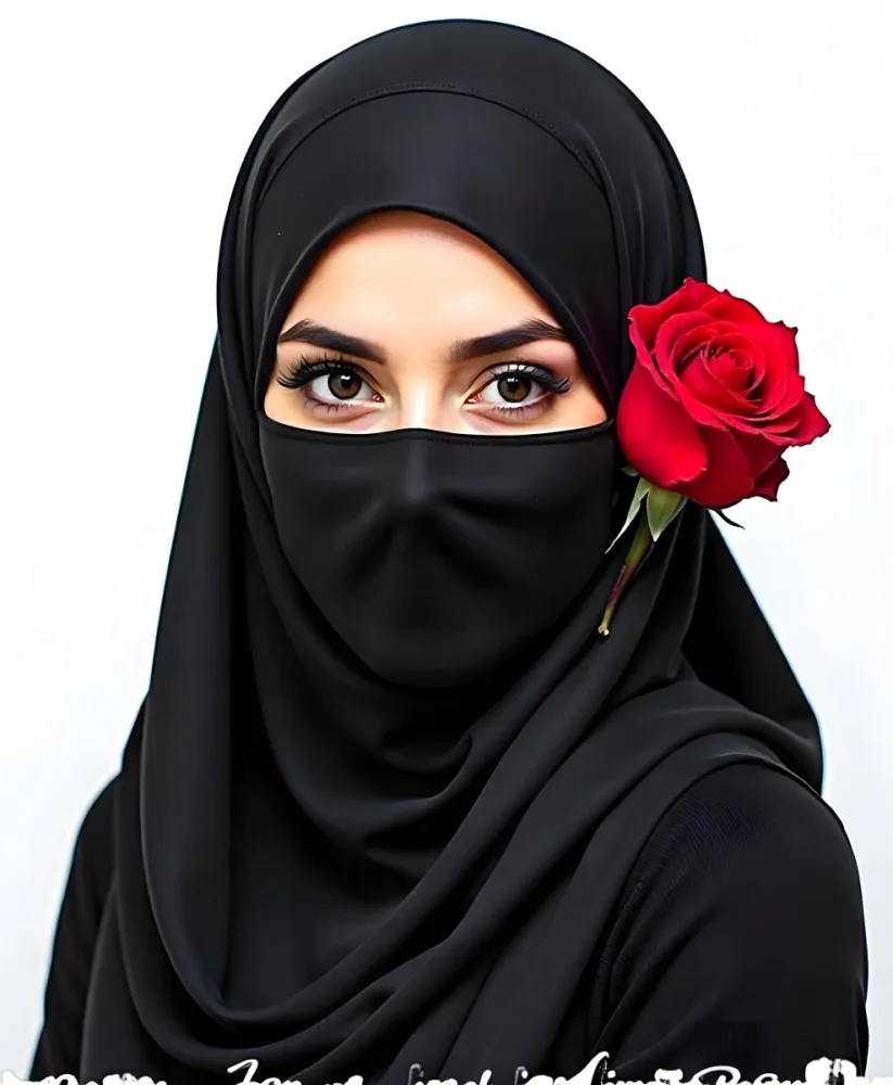 A Muslim Woman 22 Years Old Light Skin With A Red Hijab And A Red Rose On The Side Studio Shot 8 E328