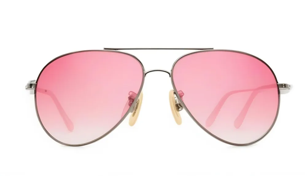 A Pair Of Aviator Sunglasses With Pink Gradient Lenses And Silver Frames Isolated On A White Background 1 2e84