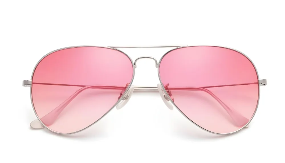 A Pair Of Aviator Sunglasses With Pink Gradient Lenses And Silver Frames Isolated On A White Background 11 D818