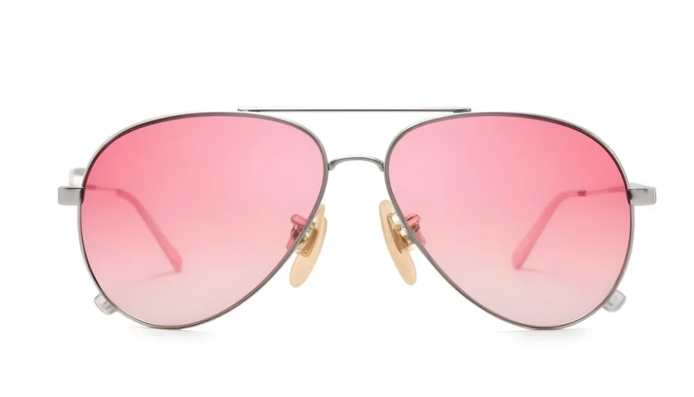 A Pair Of Aviator Sunglasses With Pink Gradient Lenses And Silver Frames Isolated On A White Background 2 Ce33