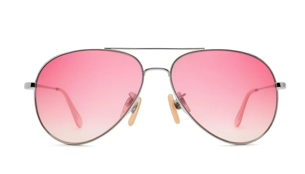 A Pair Of Aviator Sunglasses With Pink Gradient Lenses And Silver Frames Isolated On A White Background 3 F2a6