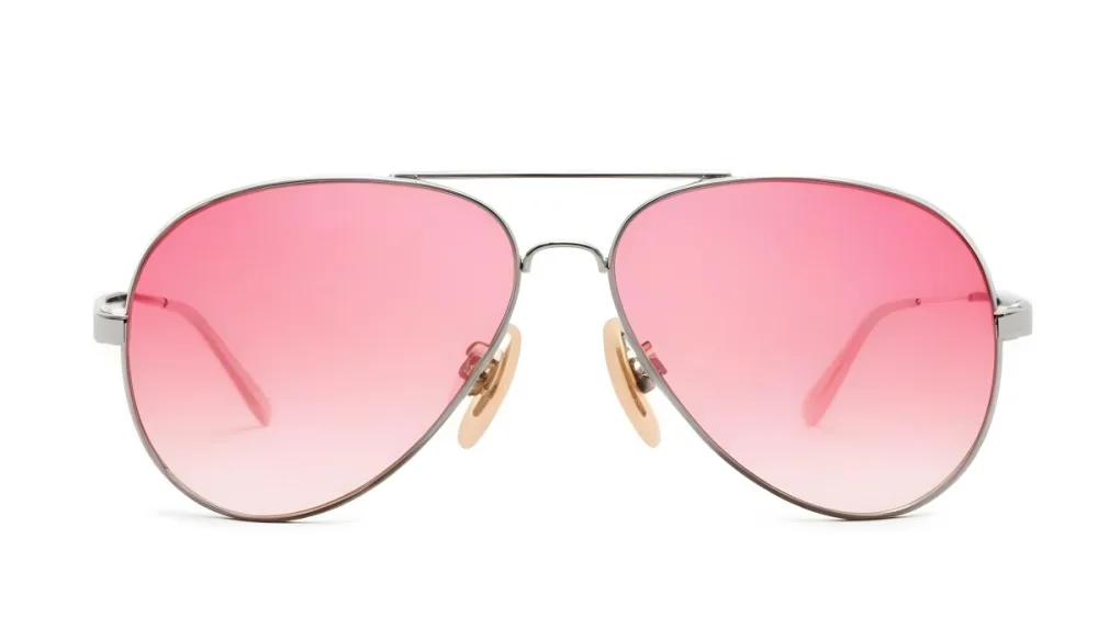 A Pair Of Aviator Sunglasses With Pink Gradient Lenses And Silver Frames Isolated On A White Background 5 C32d