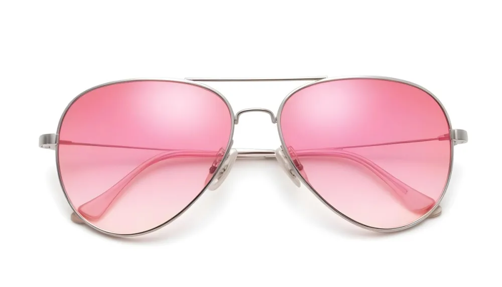 A Pair Of Aviator Sunglasses With Pink Gradient Lenses And Silver Frames Isolated On A White Background 6 0f2f