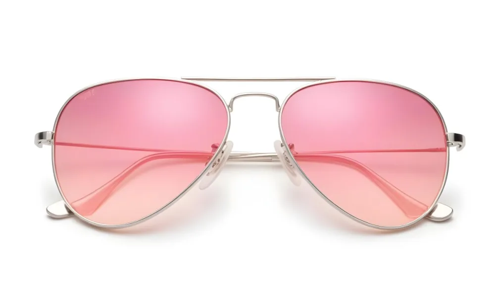 A Pair Of Aviator Sunglasses With Pink Gradient Lenses And Silver Frames Isolated On A White Background 8 D04e