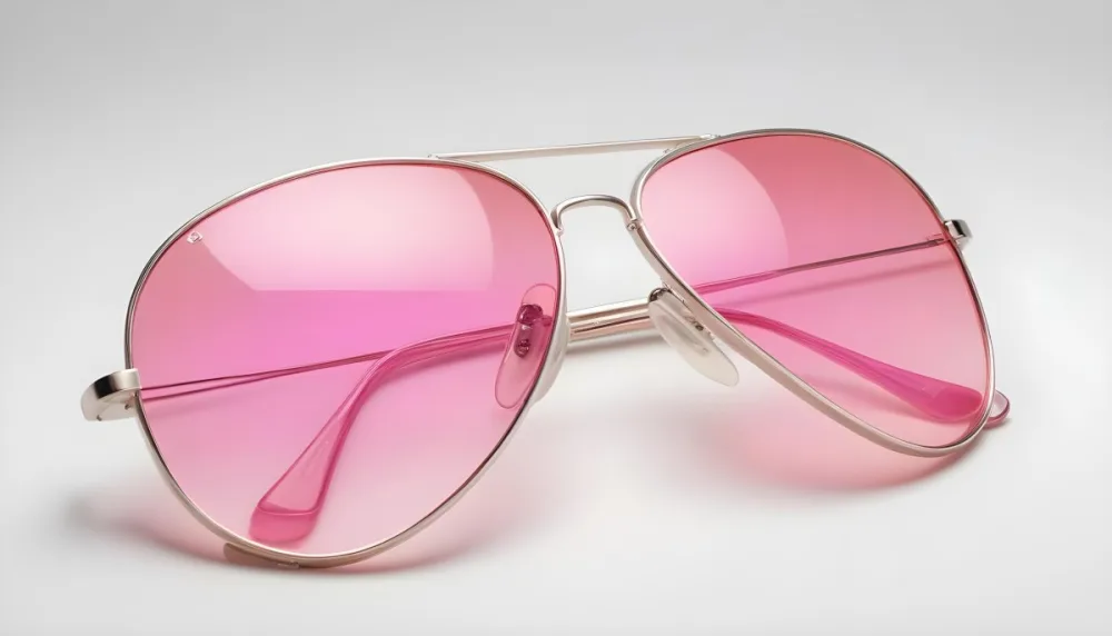 A Pair Of Aviator Sunglasses With Pink Gradient Lenses And Silver Frames Isolated On A White Background 9 3e47