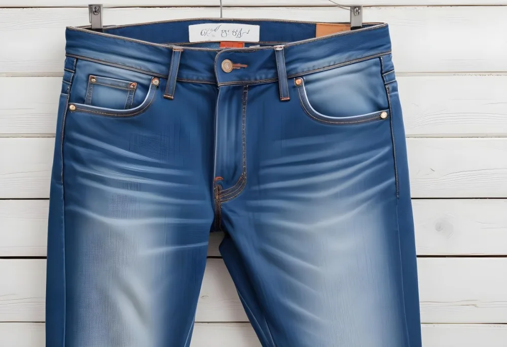 A Pair Of Blue Jeans With A Back Pocket Placed On A White Wooden Surface Showcasing The Texture And Color Of The Denim 9 7b83