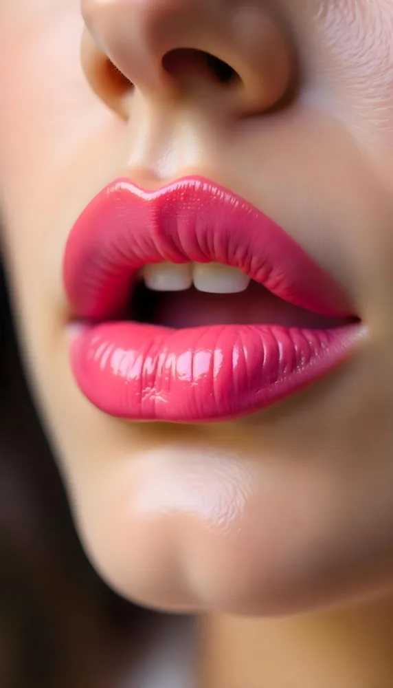 A Pair Of Pink Lips With A Shiny Gloss The Skin Around The Lips Is Light And Smooth The Background Is Blurred And Out Of Focus 28 D6e8
