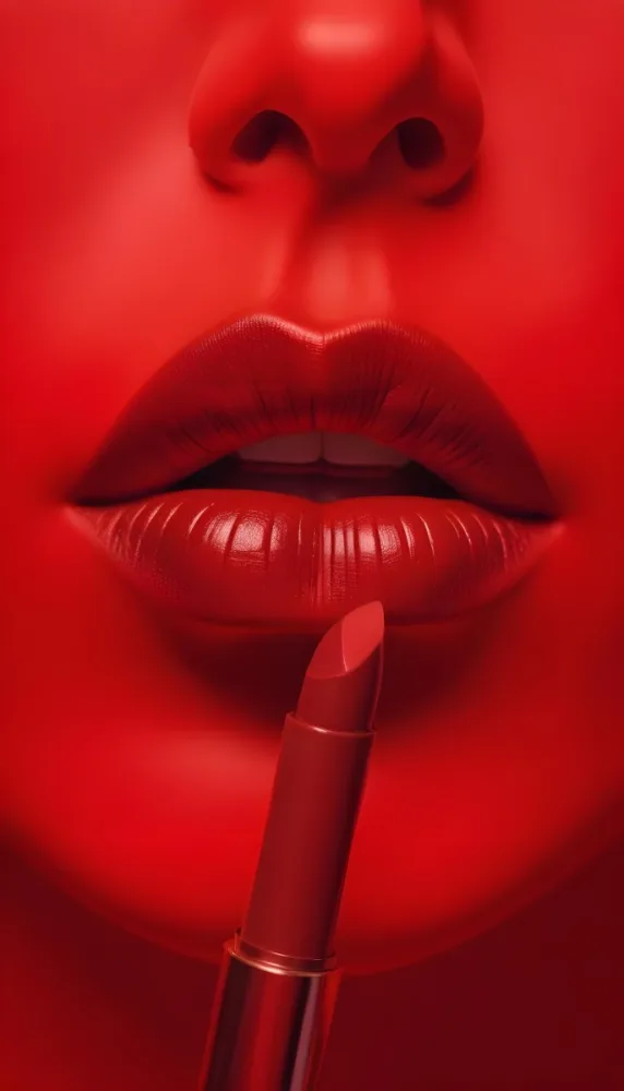 A Pair Of Red Lips With Lipstick Closed Mouth Red Background Studio Light Sensual High Definition Extreme Details Perfect Skin 12 6417