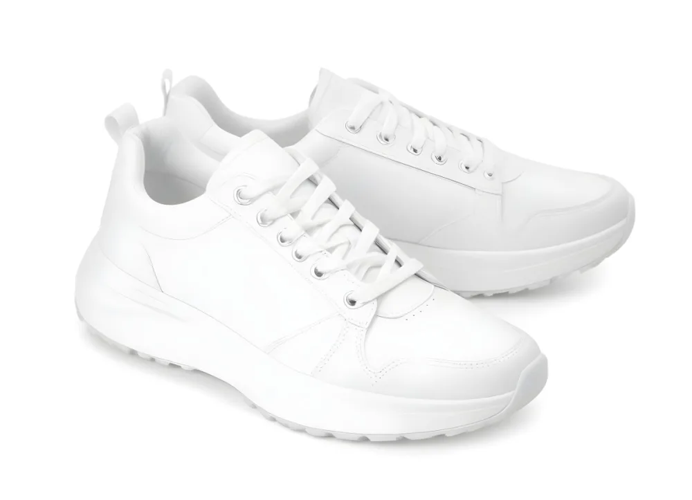 A Pair Of White Sneakers With White Laces White Sole White Background 21 6043
