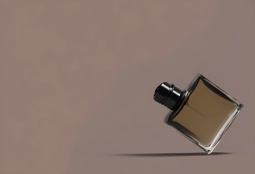 A Perfume Bottle With A Black Spray Nozzle On A Plain Black Background The Bottle Is Clear And Partially Filled With Liquid 34 87ad