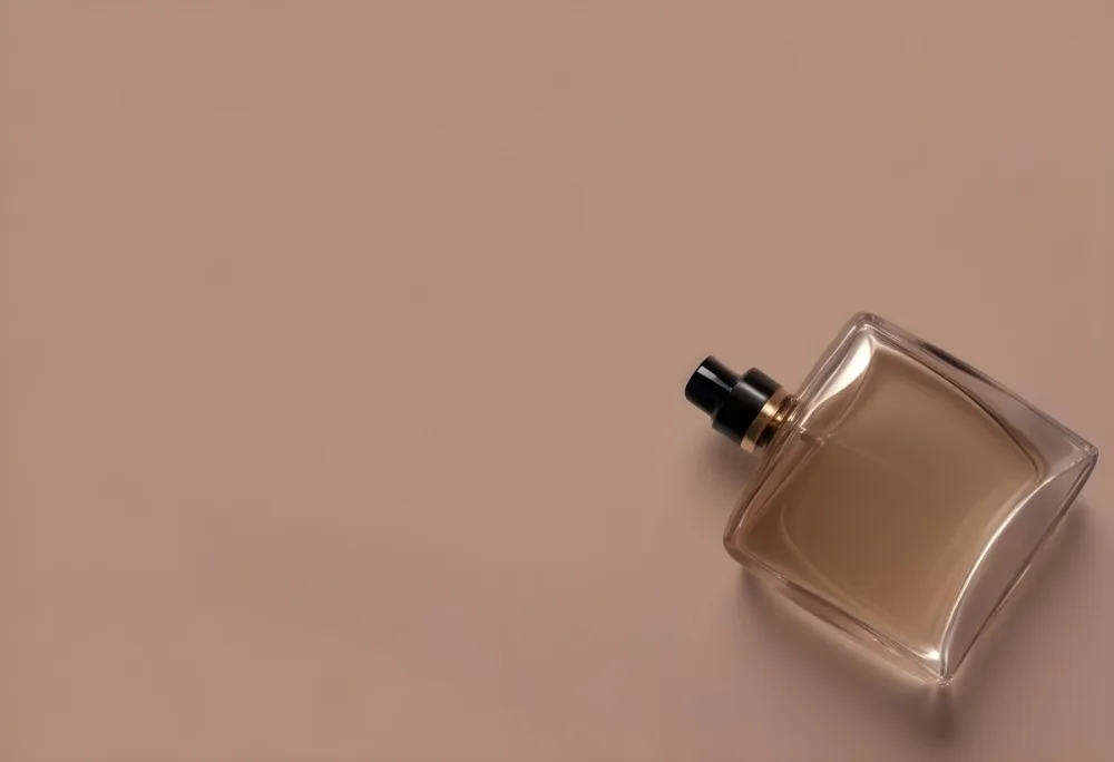 A Perfume Bottle With A Black Spray Nozzle On A Plain Black Background The Bottle Is Clear And Partially Filled With Liquid 8 5e78