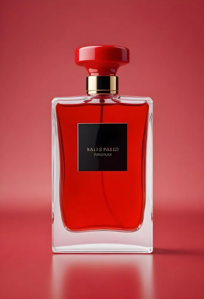 A Perfume Bottle With A Red Cap The Bottle Is Full Of Red Liquid Plain Red Background 10 800a