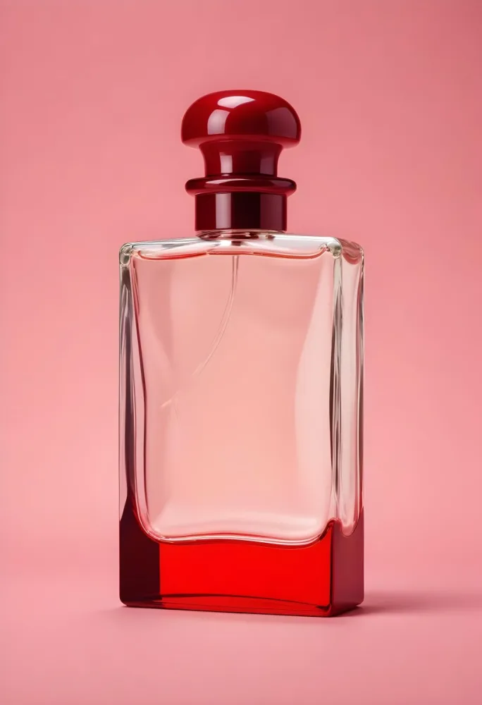 A Perfume Bottle With A Red Cap The Bottle Is Full Of Red Liquid Plain Red Background 14 6263