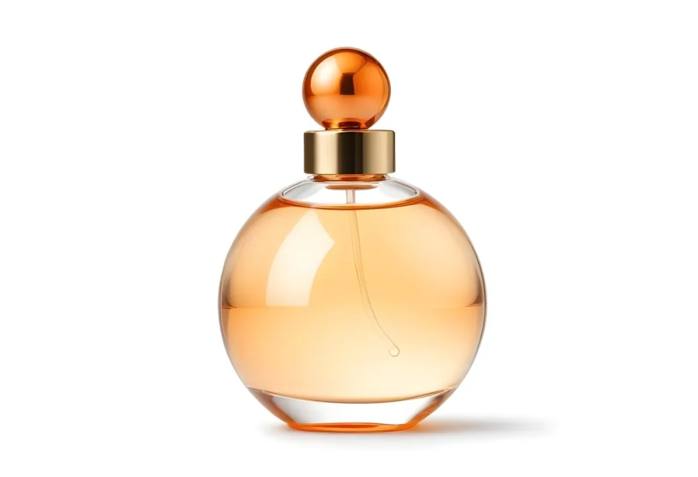 A Perfume Bottle With A Round Body And A Spherical Cap Filled With A Light Orange Liquid On A White Background 32 Fb6e