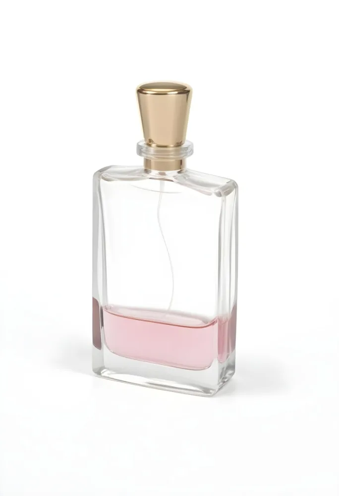 A Perfume Bottle With A Transparent Cap And A Transparent Body Containing A Pink Liquid Isolated On A White Background 14 C698