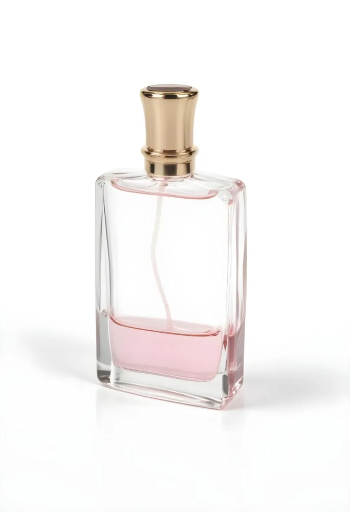 A Perfume Bottle With A Transparent Cap And A Transparent Body Containing A Pink Liquid Isolated On A White Background 19 2690