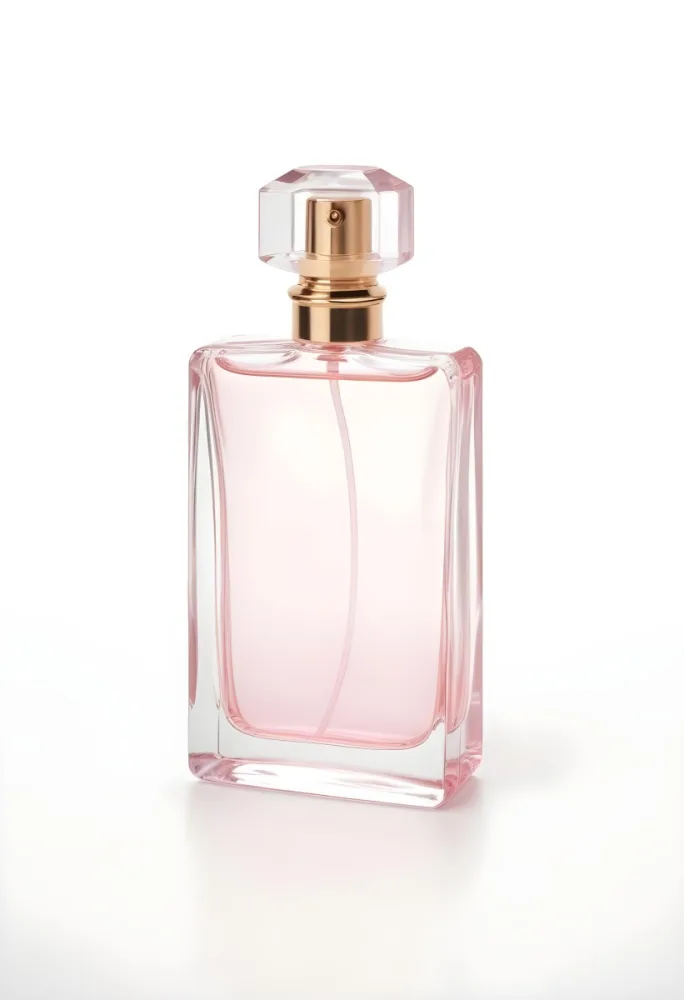 A Perfume Bottle With A Transparent Cap And A Transparent Body Containing A Pink Liquid Isolated On A White Background 30 7f50
