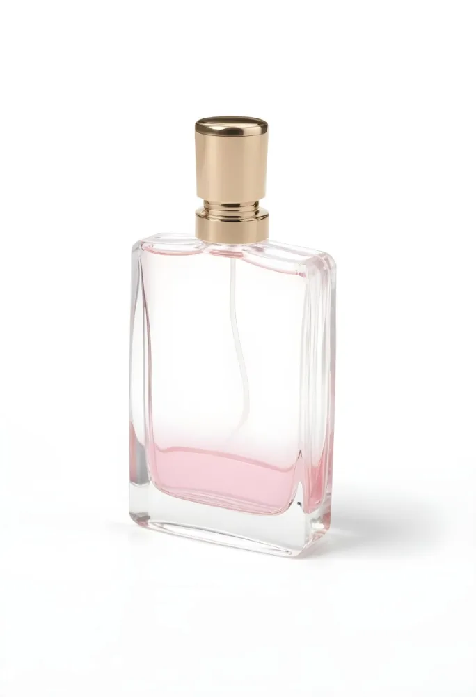 A Perfume Bottle With A Transparent Cap And A Transparent Body Containing A Pink Liquid Isolated On A White Background 31 D6cc