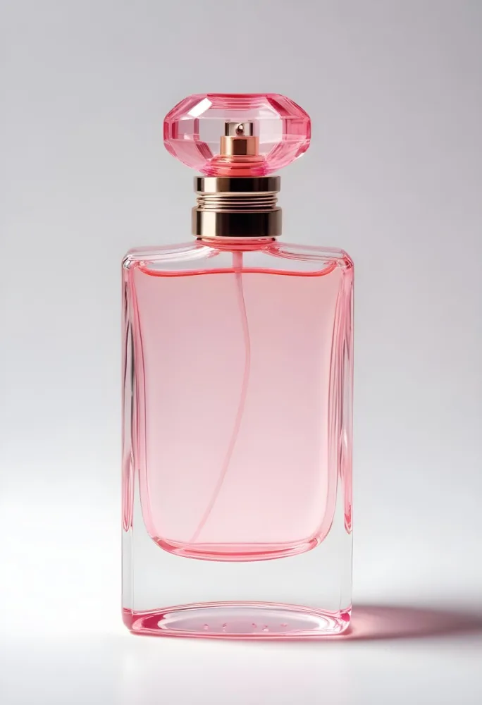 A Perfume Bottle With A Transparent Cap And A Transparent Body Containing A Pink Liquid Isolated On A White Background 4 994a