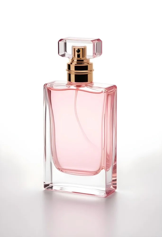 A Perfume Bottle With A Transparent Cap And A Transparent Body Containing A Pink Liquid Isolated On A White Background 8 A403