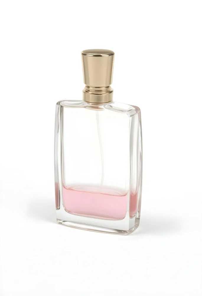 A Perfume Bottle With A Transparent Cap And A Transparent Body Containing A Pink Liquid Isolated On A White Background 9 Dec7