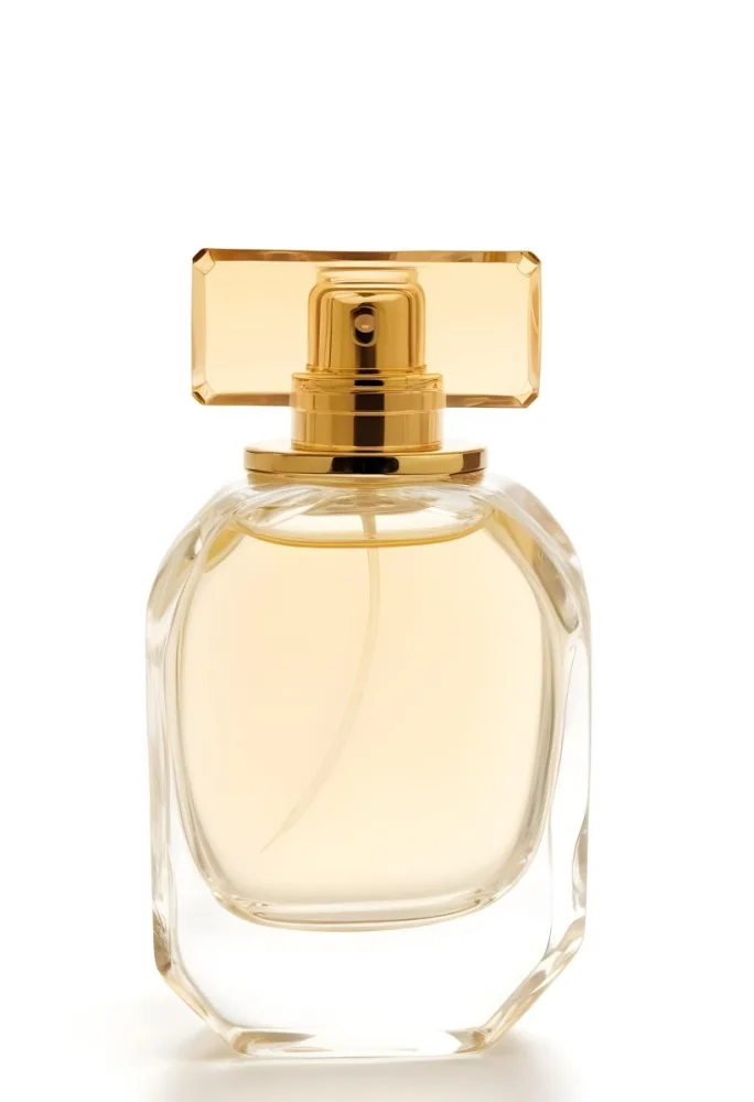 A Perfume Bottle With A Transparent Cap And A Transparent Glass Body The Background Is Plain White 26 9dd8