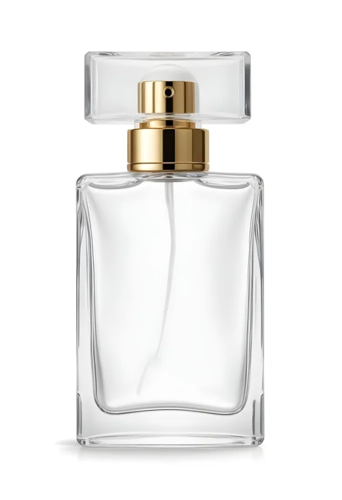 A Perfume Bottle With A White Cap On A White Background The Bottle Is Transparent And Rectangular The Liquid Inside Is White 11 Fa6f