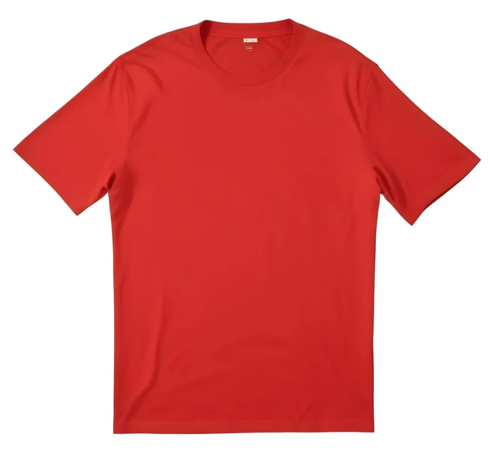 A Red Cotton T Shirt With Short Sleeves Round Neck And A Relaxed Fit Laid Flat On A White Background Showcasing Its Simple Design And Vibrant Color 14 528e