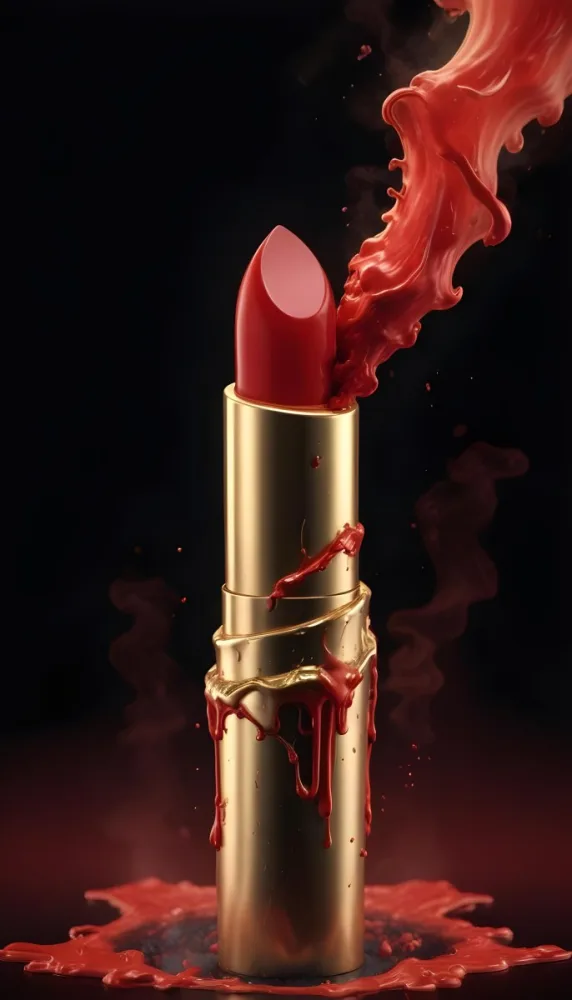 A Red Lipstick With A Golden Tube Melting With Smoke In A Black Background 3 98ef