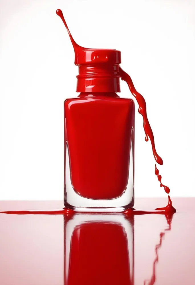 A Red Nail Polish Bottle With Nail Polish Dripping Down The Side On A Red Background 10 Ace9