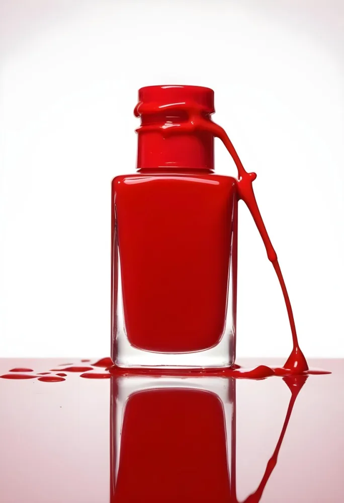 A Red Nail Polish Bottle With Nail Polish Dripping Down The Side On A Red Background 17 Dcc9