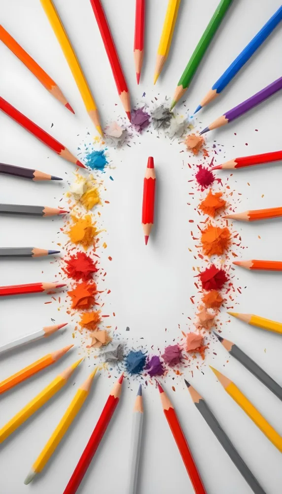 A Red Pencil With A White Tip Surrounded By Colorful Pencil Shavings On A White Surface Gray Background Studio Shot Sharp Focus Vibrant Colors Minimalist Composition 30 9e2f 8213