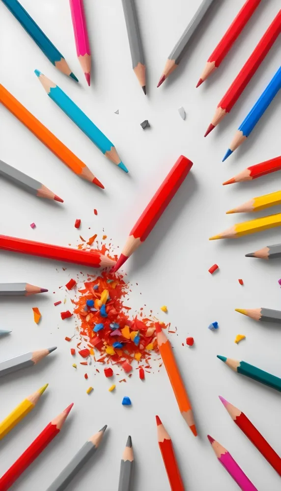 A Red Pencil With A White Tip Surrounded By Colorful Pencil Shavings On A White Surface Gray Background Studio Shot Sharp Focus Vibrant Colors Minimalist Composition 44 Aa0e 9794