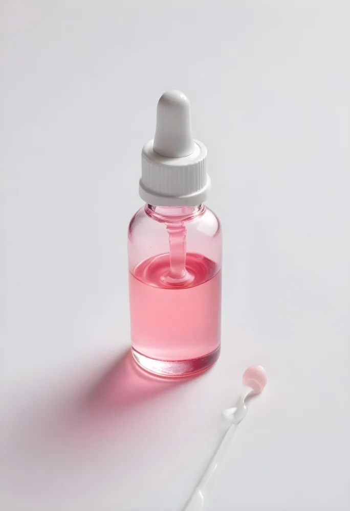 A Small Glass Bottle With A White Cap And A White Dropper Filled With A Pink Liquid On A White Background 21 6a98