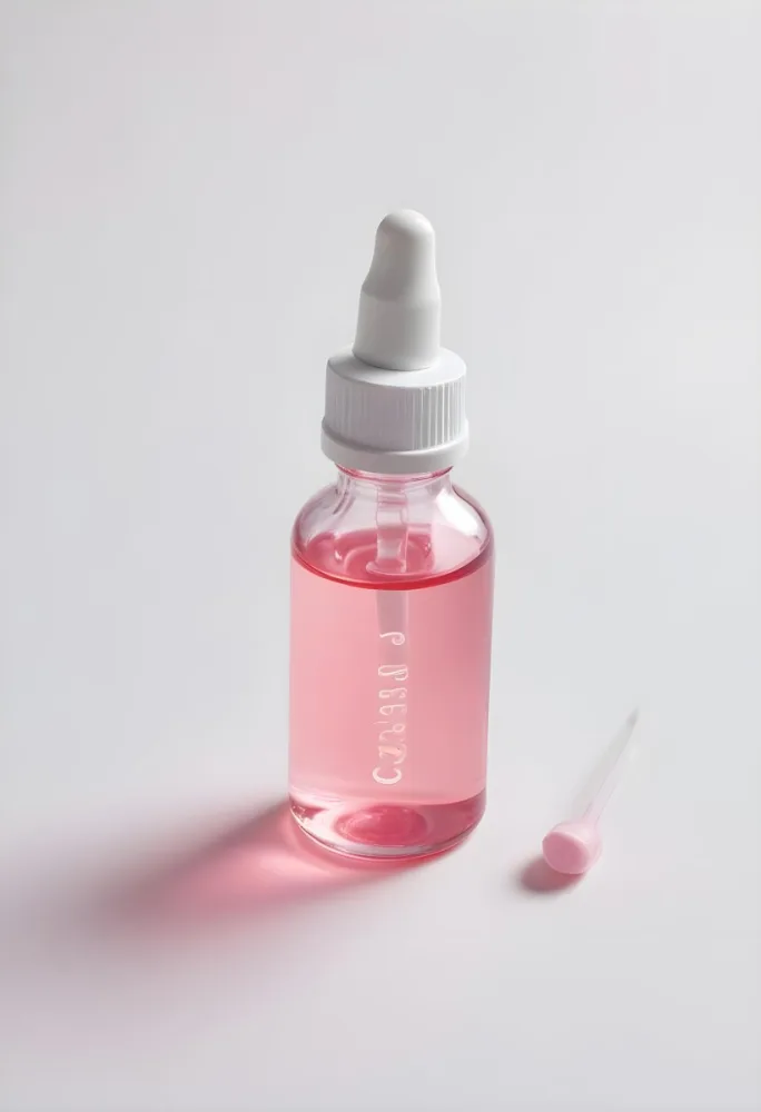 A Small Glass Bottle With A White Cap And A White Dropper Filled With A Pink Liquid On A White Background 3 D4b0