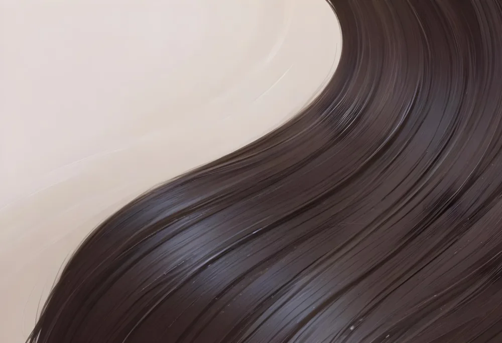 A Strand Of Long Dark Brown Hair With A Smooth Shiny Texture Flowing In A Gentle Curve Against A Plain Light Beige Background 13 A669