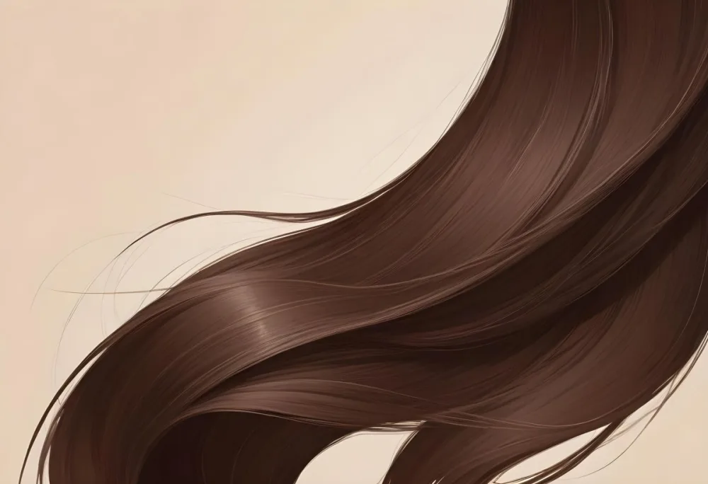 A Strand Of Long Dark Brown Hair With A Smooth Shiny Texture Flowing In A Gentle Curve Against A Plain Light Beige Background 3 B6f9