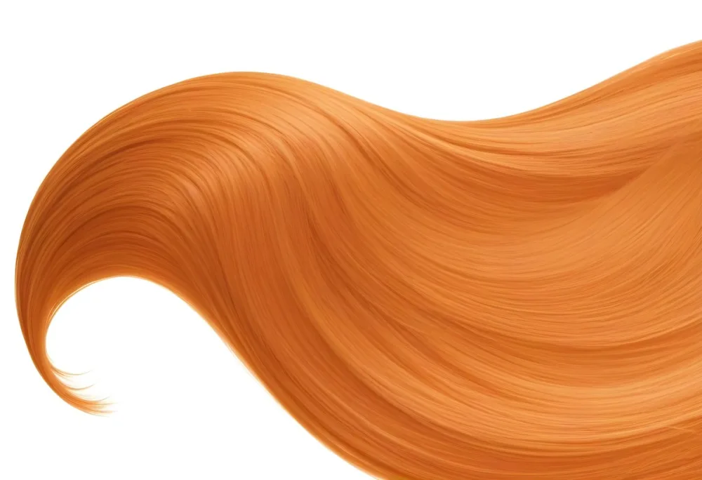 A Strand Of Long Straight Orange Hair Flowing In A Wave Like Pattern Isolated On A White Background Showcasing Its Texture And Color 25 32af