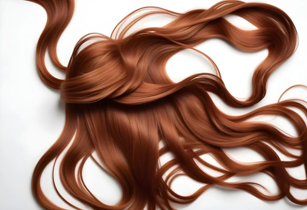 A Strand Of Long Wavy Auburn Hair Flowing And Catching The Light Creating Highlights And Shadows Isolated On A Clean White Background 13 F156