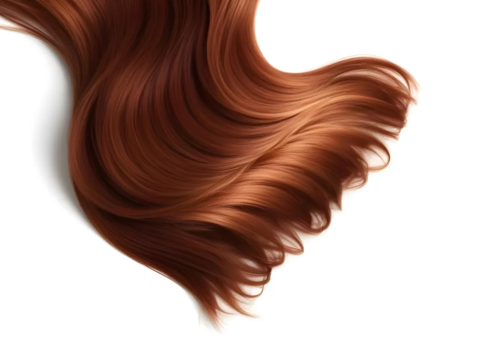 A Strand Of Long Wavy Auburn Hair Flowing And Catching The Light Creating Highlights And Shadows Isolated On A Clean White Background 2