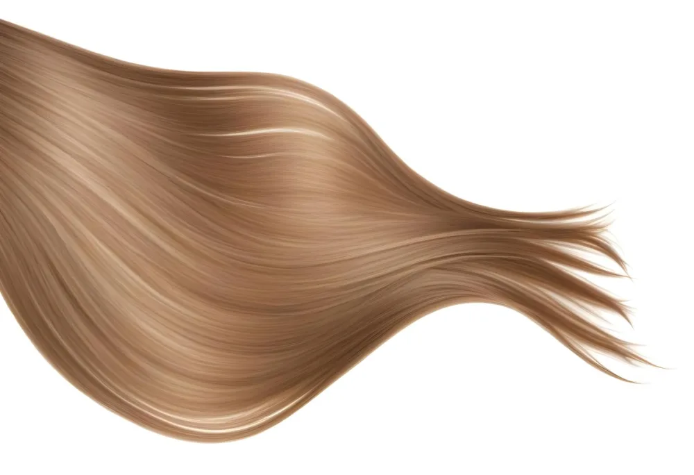 A Strand Of Long Wavy Light Brown Hair With Subtle Highlights Flowing And Curving Against A Plain White Background Showcasing Its Texture And Color 11 B7c4