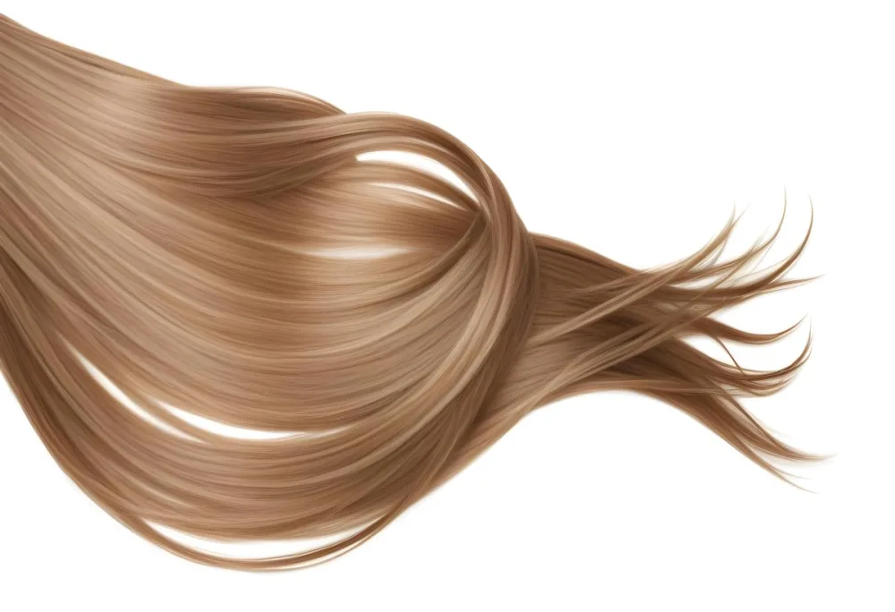 A Strand Of Long Wavy Light Brown Hair With Subtle Highlights Flowing And Curving Against A Plain White Background Showcasing Its Texture And Color 9 F282