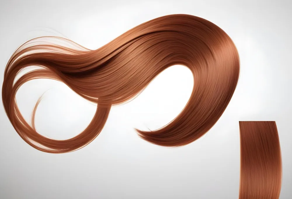 A Strand Of Straight Auburn Hair Shiny And Smooth Flowing In A Gentle Curve Isolated On A Clean White Background Studio Lighting 28 A02c
