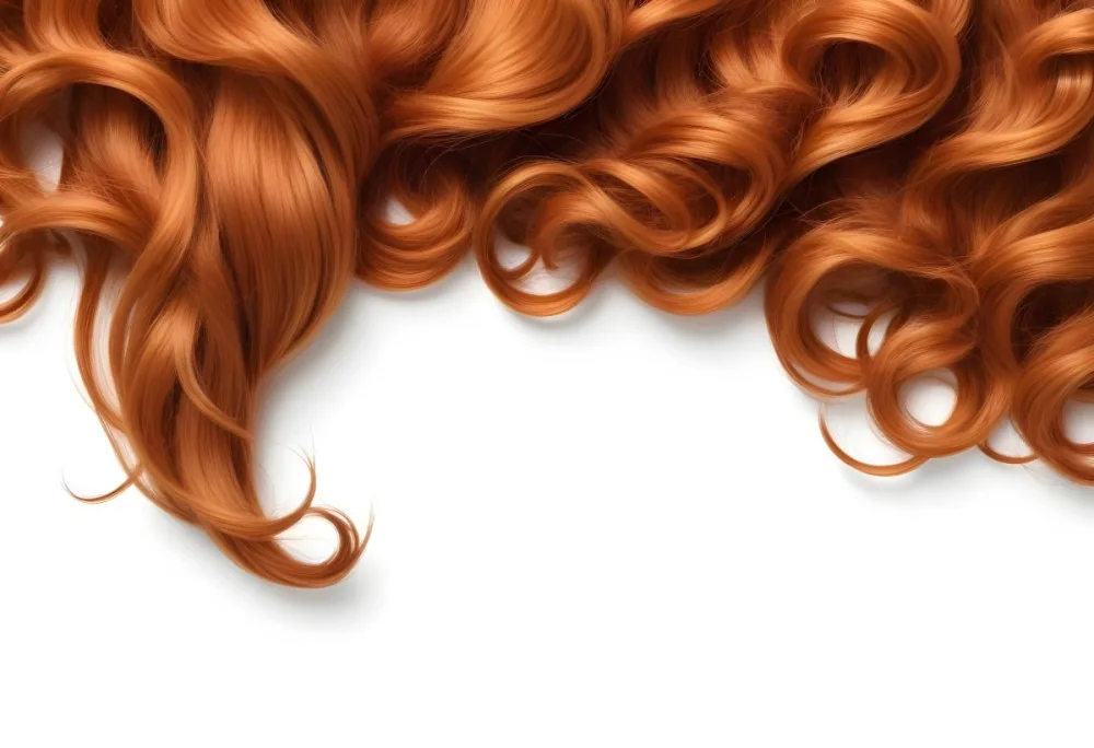 A Strand Of Vibrant Ginger Hair With A Pronounced Curl Against A Stark White Background Showcasing Its Texture And Color 16 F557